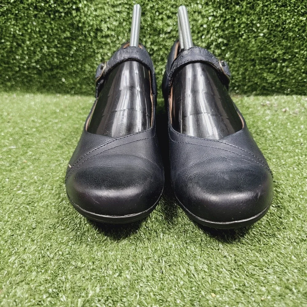 Dansko Fawna Mary Jane Dark Navy Leather Wedge Comfort Shoes Womens 38 Size 8